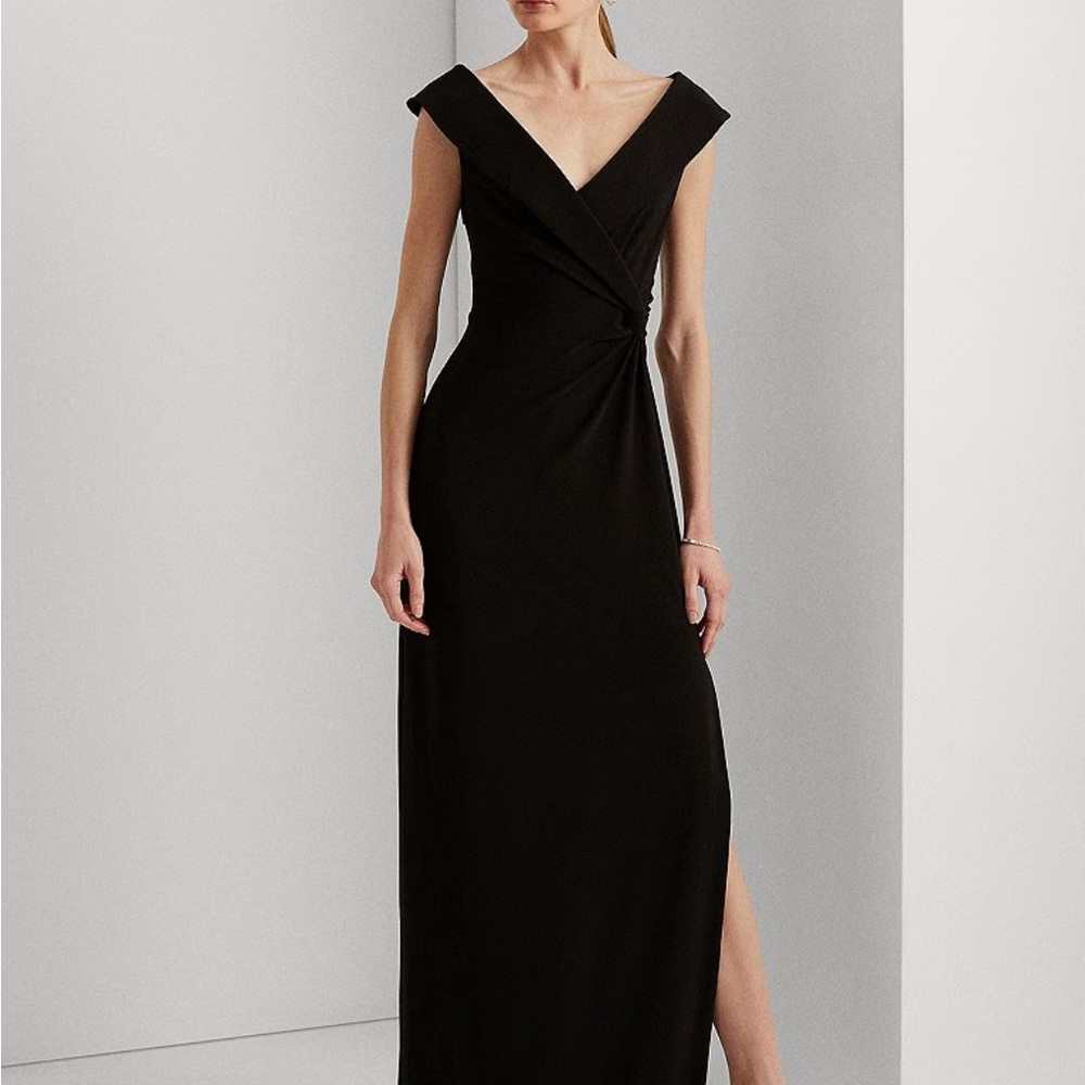 Ralph Lauren Blue Label Black V-Neck Slit Gown